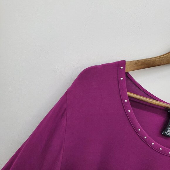 Catherines AnyWear Womens 2X Tunic Top Scoop Neck Long Sleeve Studded Purple - Picture 10 of 16